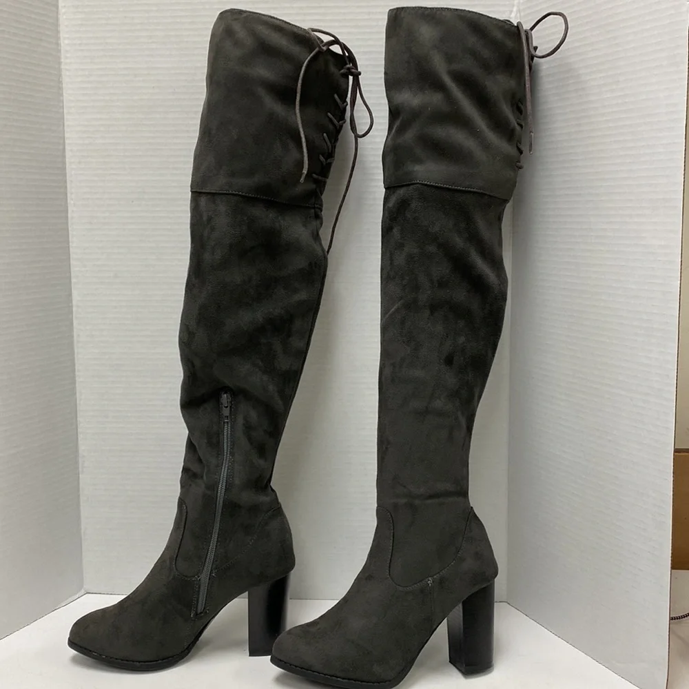 Qupid Charcoal Zinc Women’s Over The Knee Boots